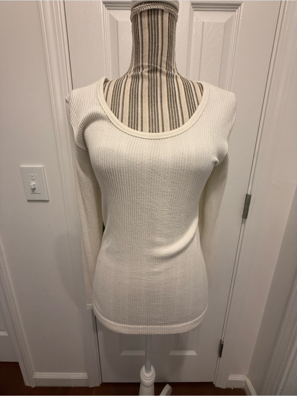 Grace & Lace Long Sleeve Brami Top Ribbed - Off White Lg/XL